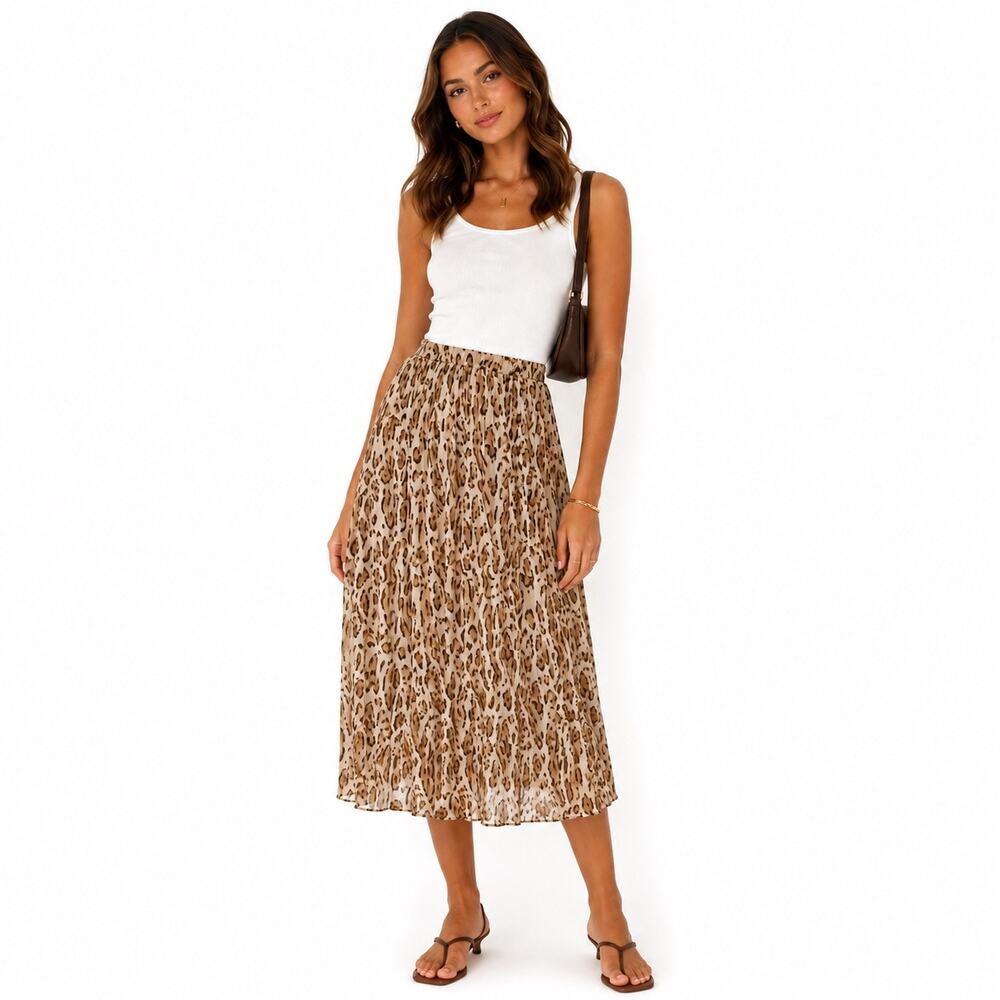 Soft Surroundings Leopard Print Chiffon Midi Skirt Size Large Animal Print Boho